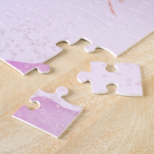 ピンクエレガントグリッターバレエダンサーバレリーナ名 ジグソーパズル (側面)