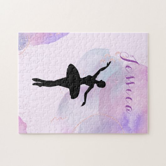 ピンクエレガントグリッターバレエダンサーバレリーナ名 ジグソーパズル (横)