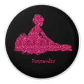ピンクエレガントグリッターバレリナダンサパーソナライズされたー セラミックノブ (正面)