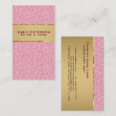 ピンクエレガントグリッターパターンと金ゴールドアクセント 名刺 (正面/裏面)