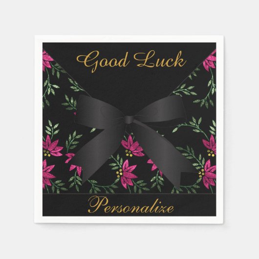 ピンクエレガントグリッターフローラ スタンダードカクテルナプキン (正面)