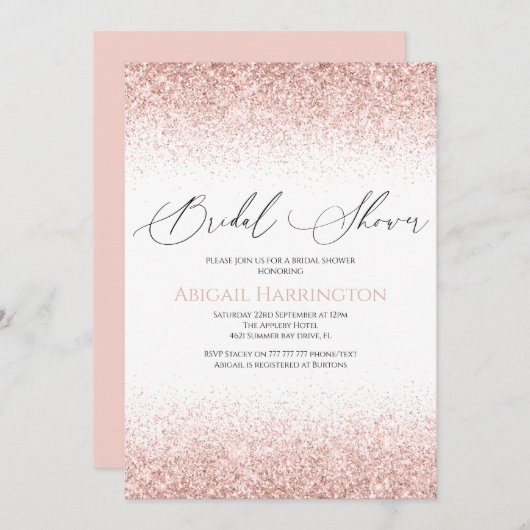 ピンクエレガントグリッターブライダルシャワー招待 招待状 (正面/裏面)