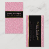 ピンクエレガントグリッターブラックおよび金ゴールド 名刺 (正面/裏面)