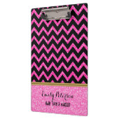 ピンクエレガントグリッターブラックシェブロン金ゴールドアクセントCl クリップボード (左)