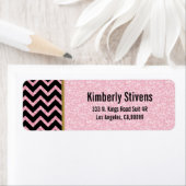 ピンクエレガントグリッターブラックシェブロン金ゴールドアクセントLa ラベル (インサイチュ)