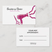 ピンクエレガントグリッターヘアドライヤー美容師 予約カード (正面/裏面)