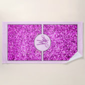 ピンクエレガントグリッターモノグラムの ビーチタオル (正面)