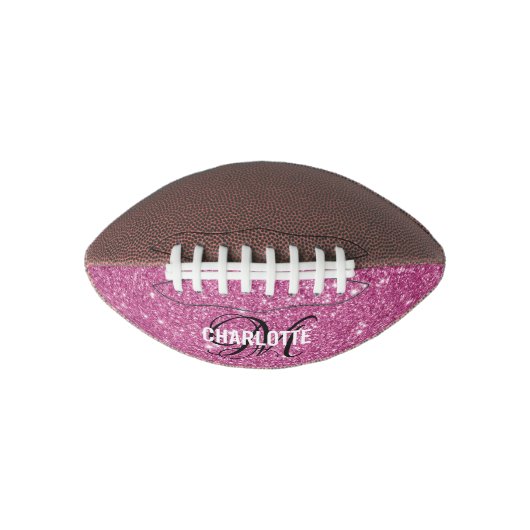 ピンクエレガントグリッターモノグラム名サッカー アメリカンフットボール (正面)