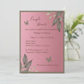 ピンクエレガントグリッターユーカリ対シャワー 招待状 (スタンド正面)