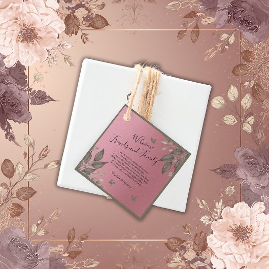 ピンクエレガントグリッターユーカリ結婚式の引き出物ラベル フェイバータグ