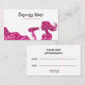 ピンクエレガントグリッターレディー美容師 予約カード (正面/裏面)
