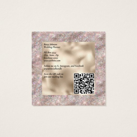 ピンクエレガントグリッター及びパール箔の名刺 (裏面)