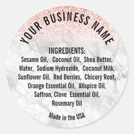 ピンクエレガントグリッター大理石原料リスト ラウンドシール (正面)