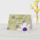 ピンクエレガントグリーンフローラおめでとう カード (黄色い花)