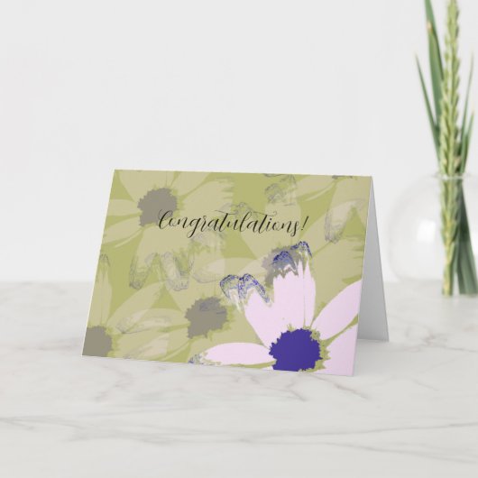 ピンクエレガントグリーンフローラおめでとう カード (正面)