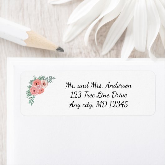 ピンクエレガントグリーンフローラ差出人住所 ラベル (インサイチュ)