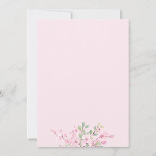 ピンクエレガントグリーンフローラ水色ベビーシャワー 招待状 (裏面)