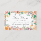 ピンクエレガントグリーンフローラ縁どイベントプランナー 名刺 (正面)