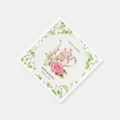 ピンクエレガントグリーンフローラ花ブライダルシャワー スタンダードカクテルナプキン (角)