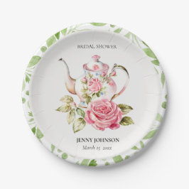 ピンクエレガントグリーンフローラ花ブライダルシャワー ペーパープレート