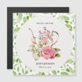 ピンクエレガントグリーンフローラ花ブライダルシャワー マグネット招待状 (正面/裏面)