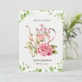ピンクエレガントグリーンフローラ花ブライダルシャワー 招待状 (スタンド正面)
