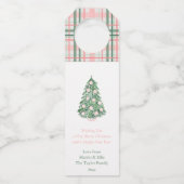 ピンクエレガントグリーンホリデーズツリーメリークリスマス ボトルネックタグ (正面)