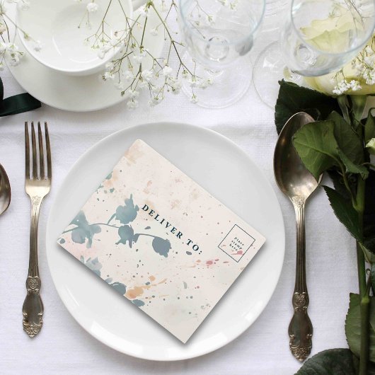 ピンクエレガントグリーン水色フローラQRコード写真 オールインワン招待状