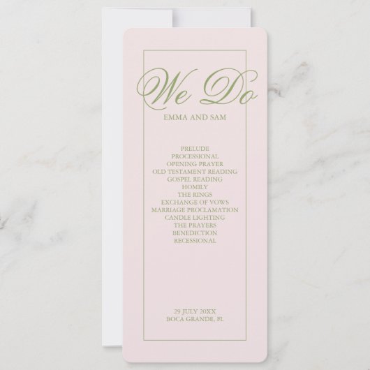 ピンクエレガントグリーン点々のある結婚式 プログラム (正面)