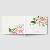 ピンクエレガントグリーン牡丹フローラ感謝してい結婚ズ ゲストブック (全面)