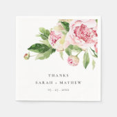 ピンクエレガントグリーン牡丹フローラ感謝してい結婚ズ スタンダードカクテルナプキン (正面)