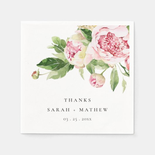ピンクエレガントグリーン牡丹フローラ感謝してい結婚ズ スタンダードカクテルナプキン (正面)
