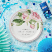 ピンクエレガントグリーン牡丹フローラ感謝してい結婚ズ ペーパープレート (パーティー)