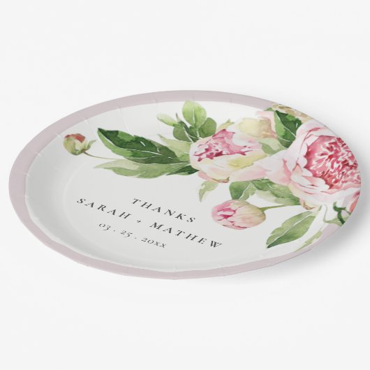 ピンクエレガントグリーン牡丹フローラ感謝してい結婚ズ ペーパープレート (アングル)