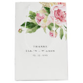 ピンクエレガントグリーン牡丹フローラ感謝してい結婚ズ ミディアムペーパーバッグ (正面)