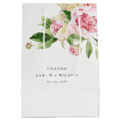 ピンクエレガントグリーン牡丹フローラ感謝してい結婚ズ ミディアムペーパーバッグ (裏面)