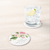 ピンクエレガントグリーン牡丹フローラ感謝してい結婚ズ ラウンドペーパーコースター (インサイチュ)