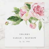 ピンクエレガントグリーン牡丹フローラ感謝してい結婚ズ ワインラベル (シングルラベル)