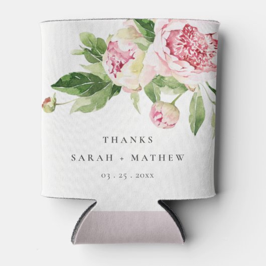 ピンクエレガントグリーン牡丹フローラ感謝してい結婚ズ 缶クーラー (正面)