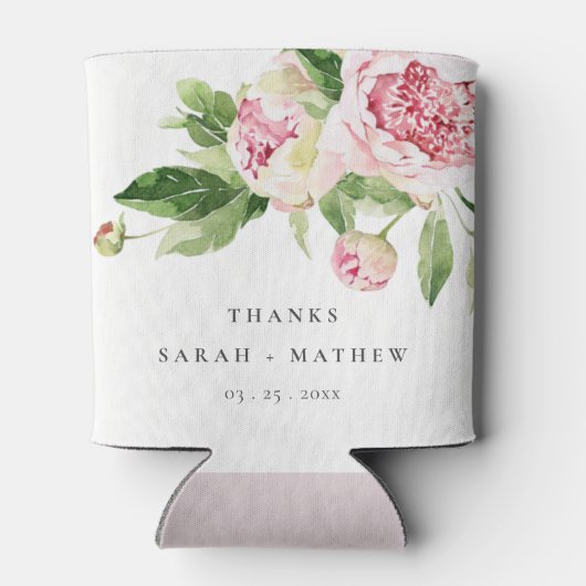 ピンクエレガントグリーン牡丹フローラ感謝してい結婚ズ 缶クーラー (裏面)