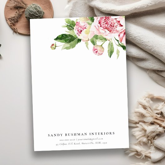 ピンクエレガントグリーン牡丹フローラ水色 ノートカード