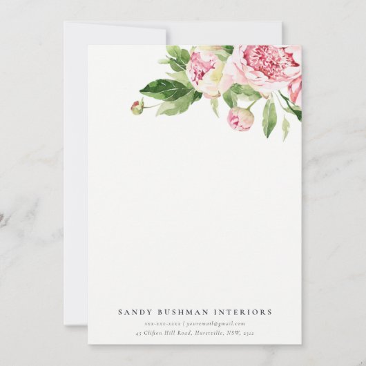 ピンクエレガントグリーン牡丹フローラ水色 ノートカード (正面)