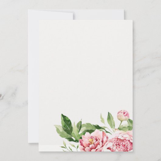 ピンクエレガントグリーン牡丹フローラ水色 ノートカード (裏面)