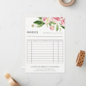 ピンクエレガントグリーン牡丹フローラ請求書受入 ノートカード (正面/裏面インサイチュ)