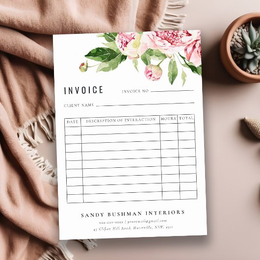 ピンクエレガントグリーン牡丹フローラ請求書受入 ノートカード