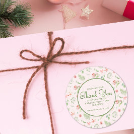 ピンクエレガントグリーン花柄ありがとう ラウンドシール