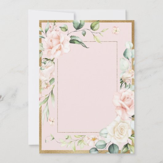 ピンクエレガントグリーン赤面フローラ結婚式招待状 招待状 (裏面)