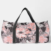 ピンクエレガントグレイの花のパタパーソナライズされたーン名 ダッフルバッグ (正面)