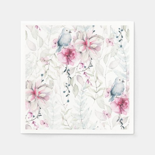 ピンクエレガントグレイフローラホワイトドーブ結婚ズ スタンダードカクテルナプキン (正面)