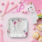 ピンクエレガントグレイフローラホワイトドーブ結婚ズ ペーパープレート (パーティー)